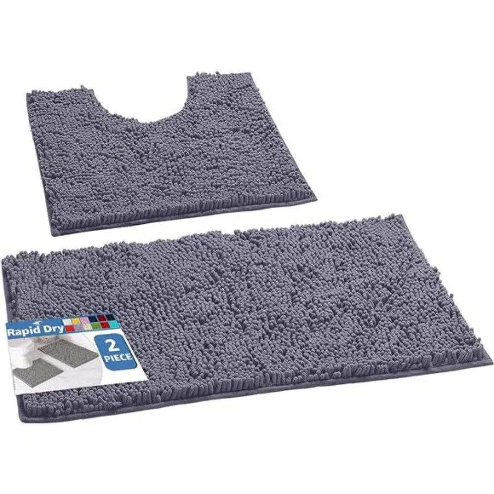 Bathroom Rugs Sets 2 Piece Washable, Luxury Chenille Bath Mat Set, Soft Plush